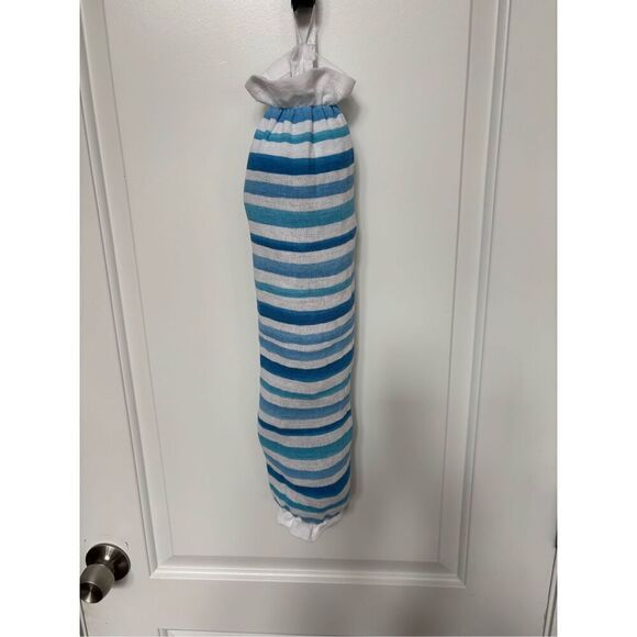 Handmade Plastic Bag Holder-Light blue/dark blue/ stripes - Picture 1 of 1